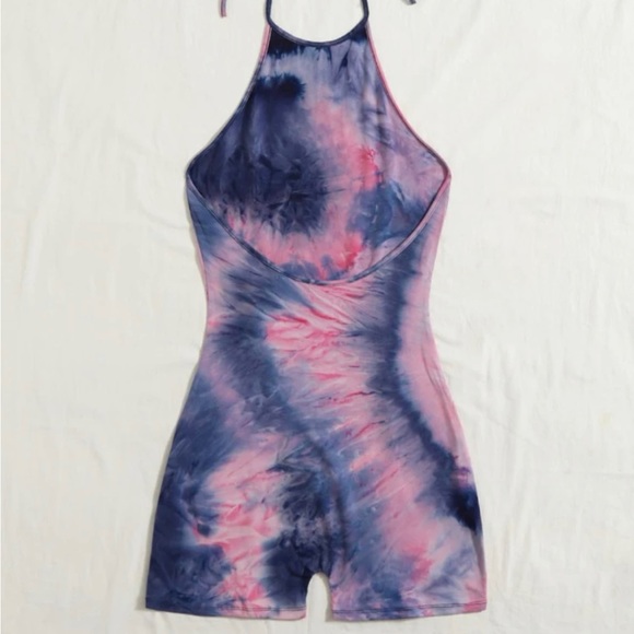 Tie Dye Knot Backless Unitard Romper